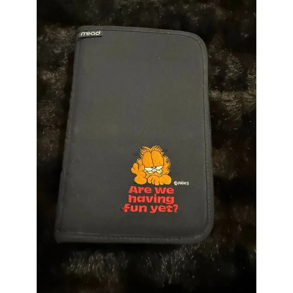 Garfield Embroidered Mead 6 Ring Zipper Planner Black 6”x9” Binder 1999
